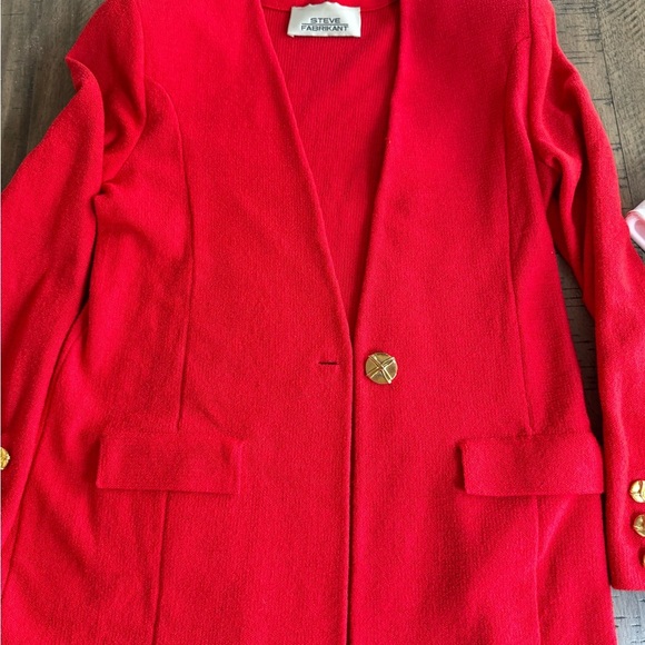 ST.JOHN Red Blazer Wood blend Gold Buttons - Picture 7 of 7